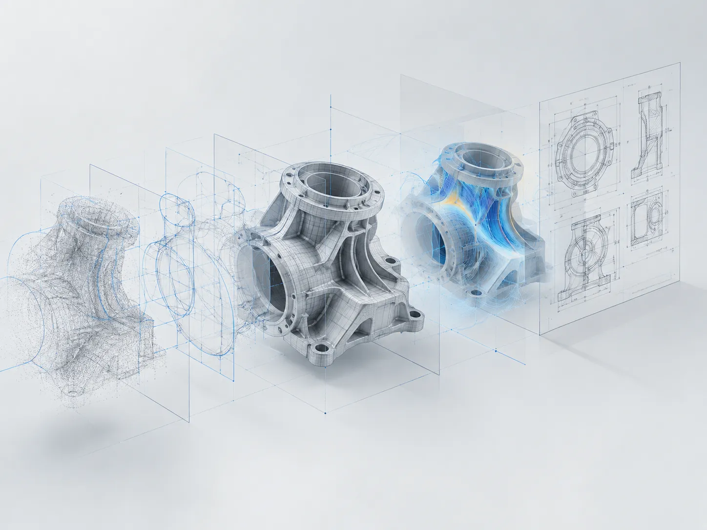 CAD engineering piece and construction blueprints